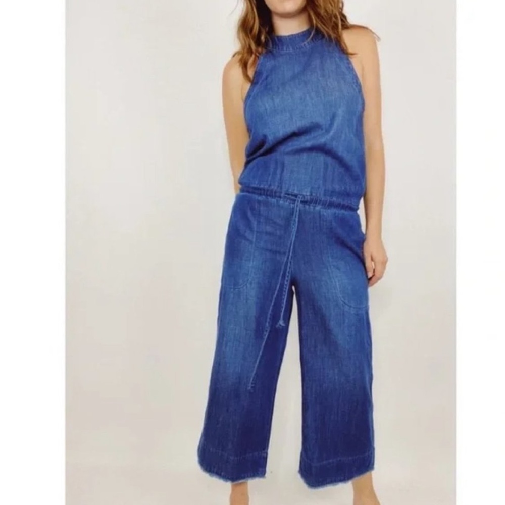 Cloth & Stone Bella Dahl Blue Halter Chambray Wide Leg Jumper